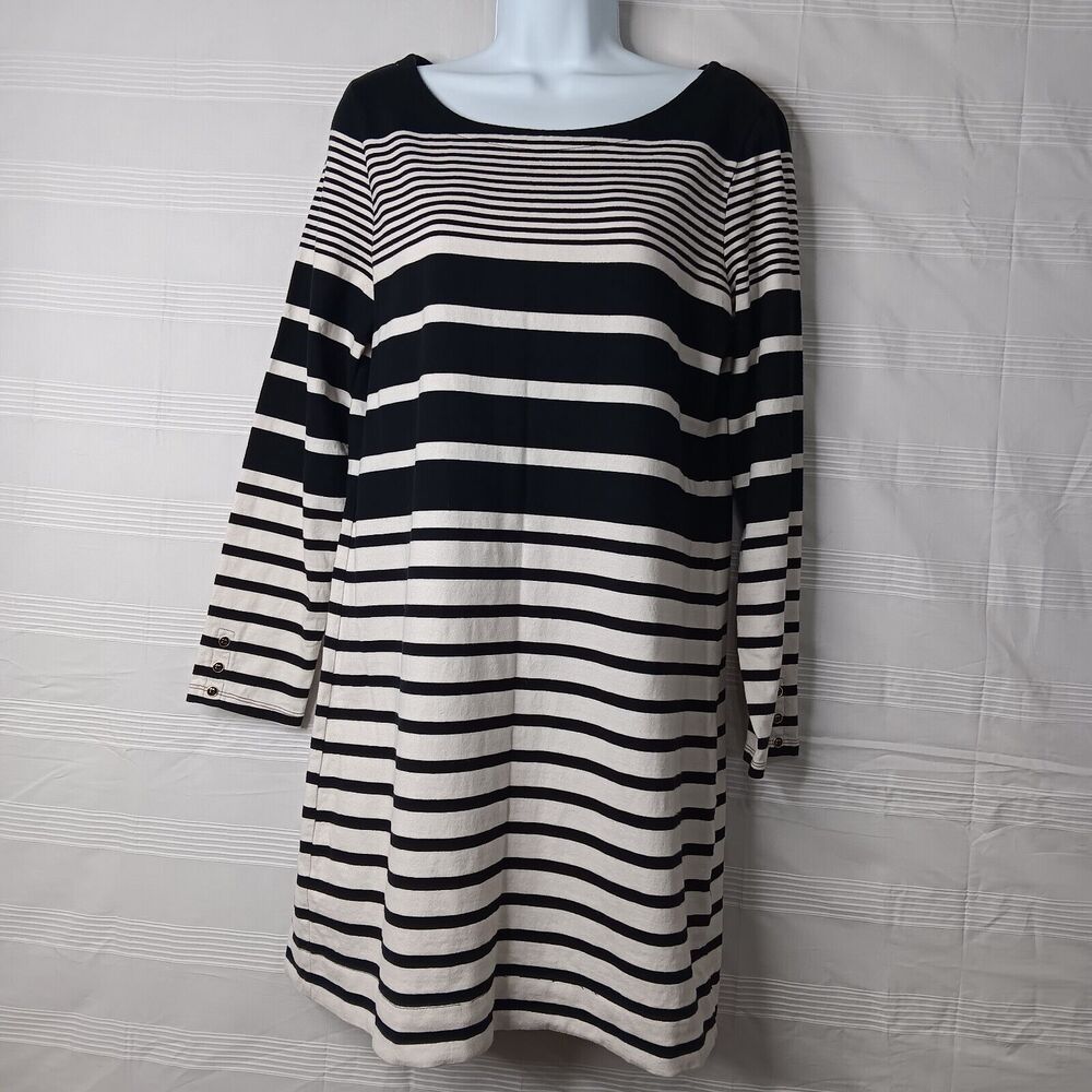 Banana Republic Black &‎ Ivory Striped Pullover Dress Jersey Knit Women's Size M